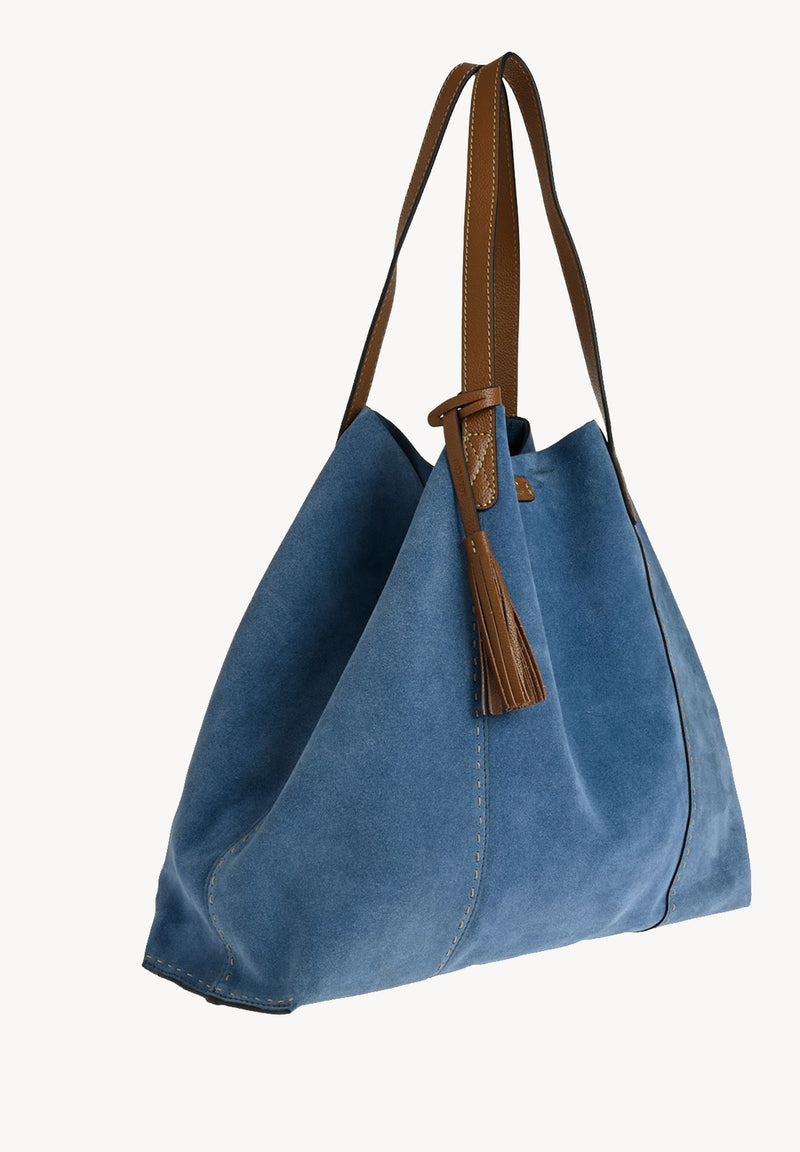 ODÉON - Sac cabas souple en daim orné d'un piqué main contrasté