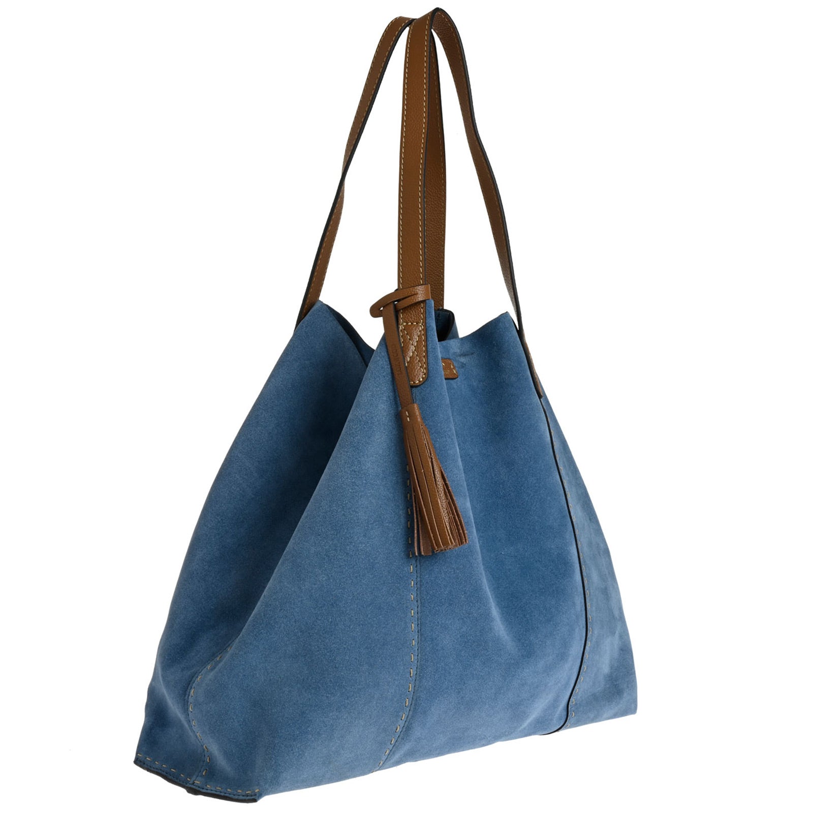 ODEON - Soft suede tote bag decorated with contrasting hand stitching