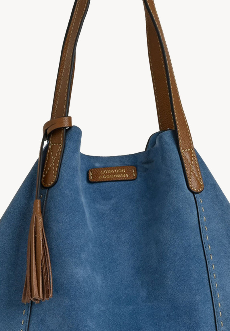 ODÉON - Sac cabas souple en daim orné d'un piqué main contrasté