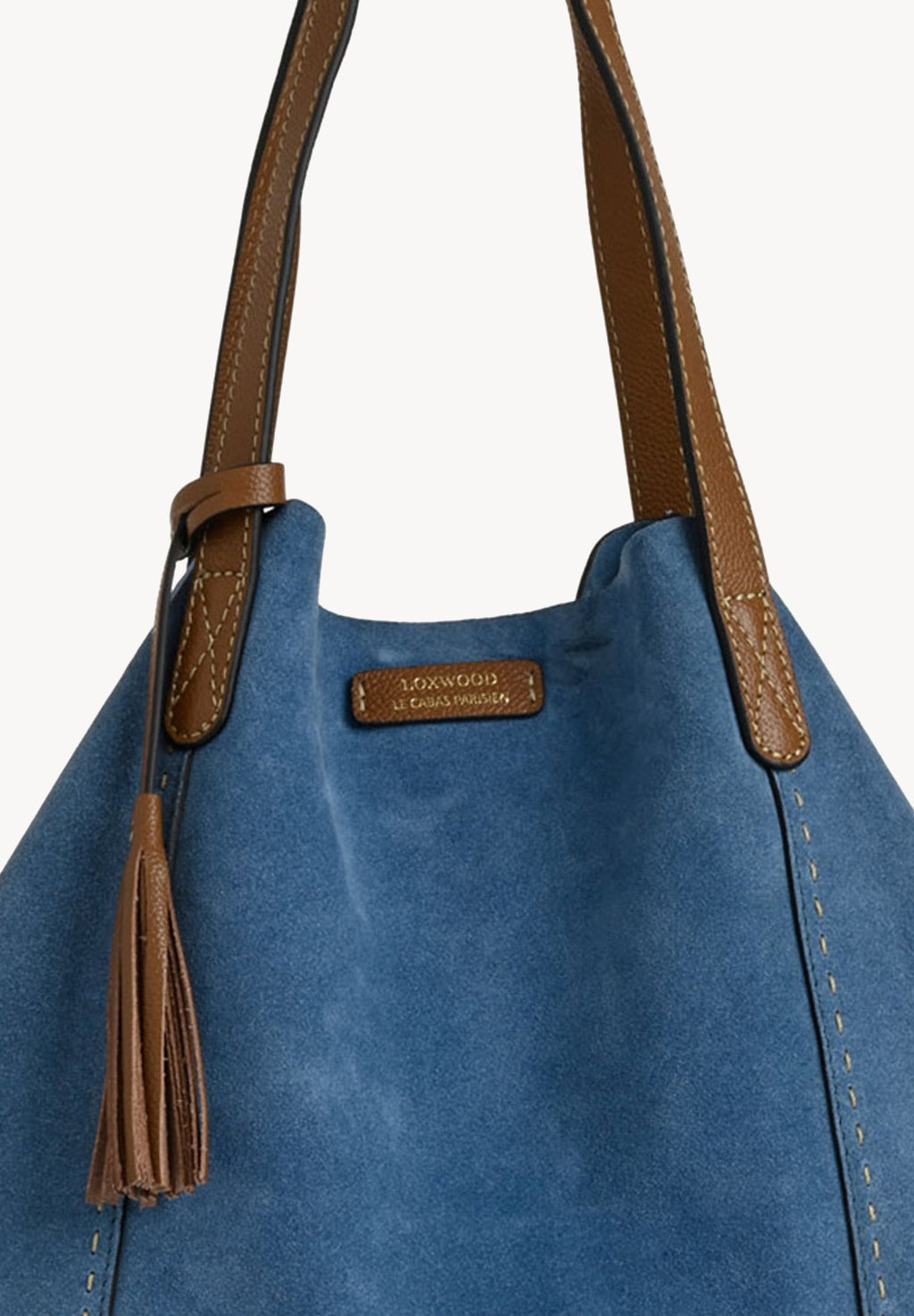 ODÉON - Sac cabas souple en daim orné d'un piqué main contrasté
