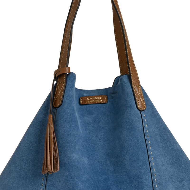 ODEON - Soft suede tote bag decorated with contrasting hand stitching