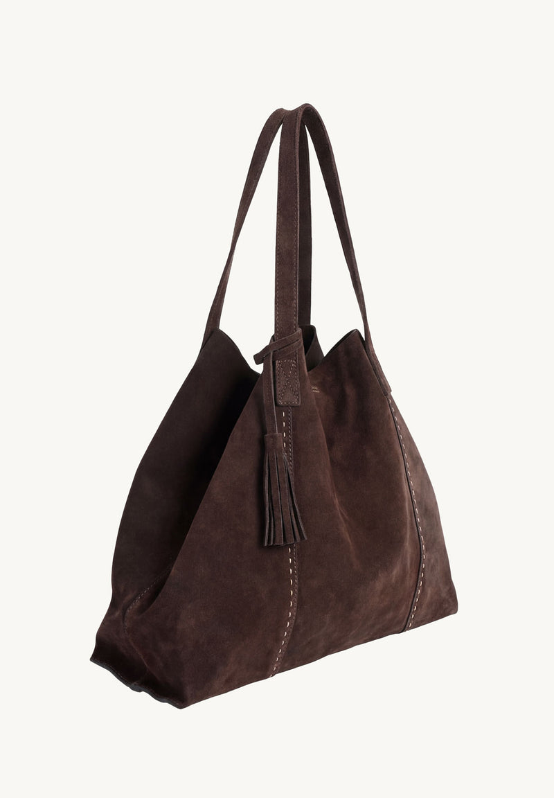 ODÉON - Grand cabas cuir velours piqué main