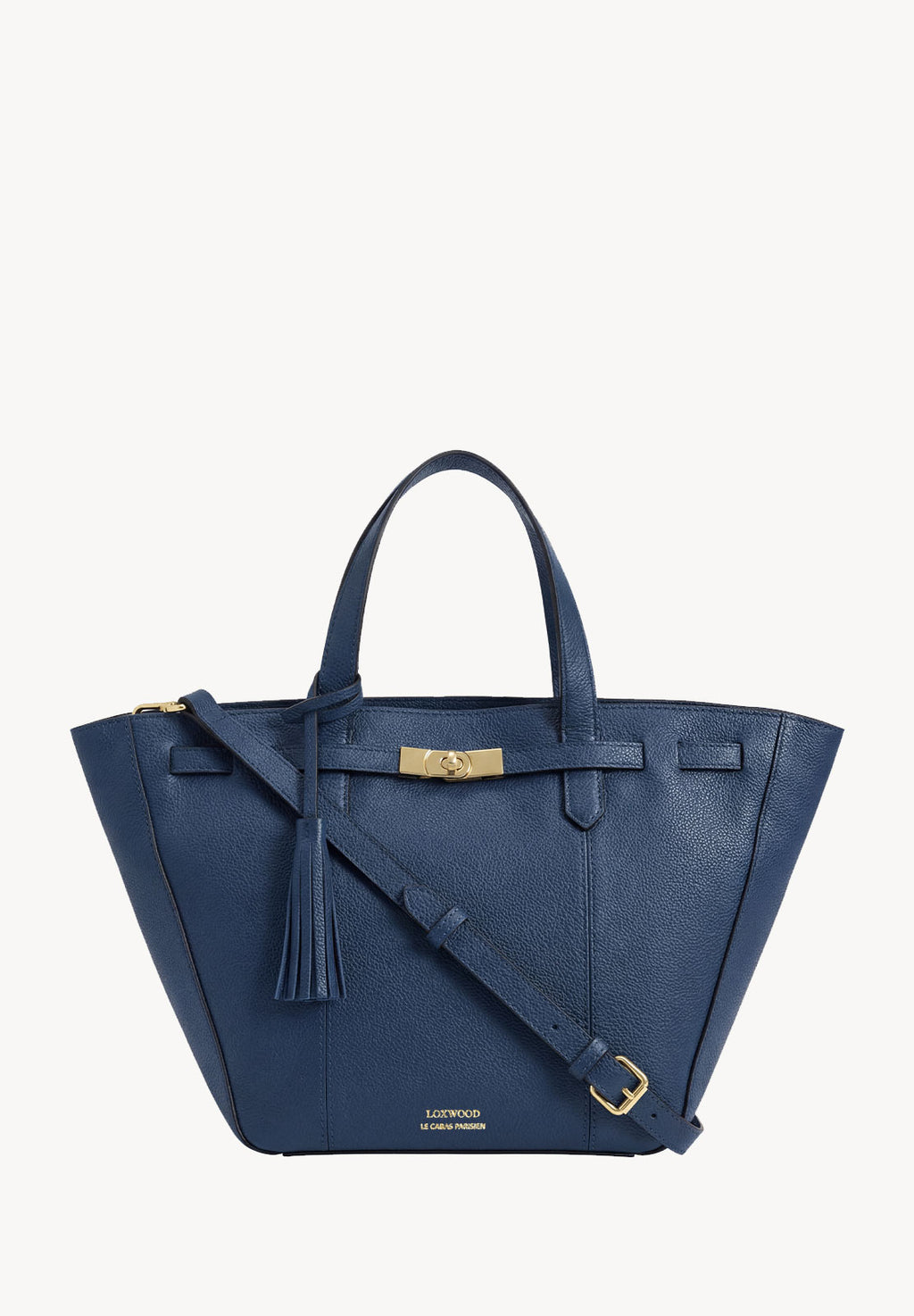 SUNDAY - Large trapezoidal bag in grained leather Blue Jean