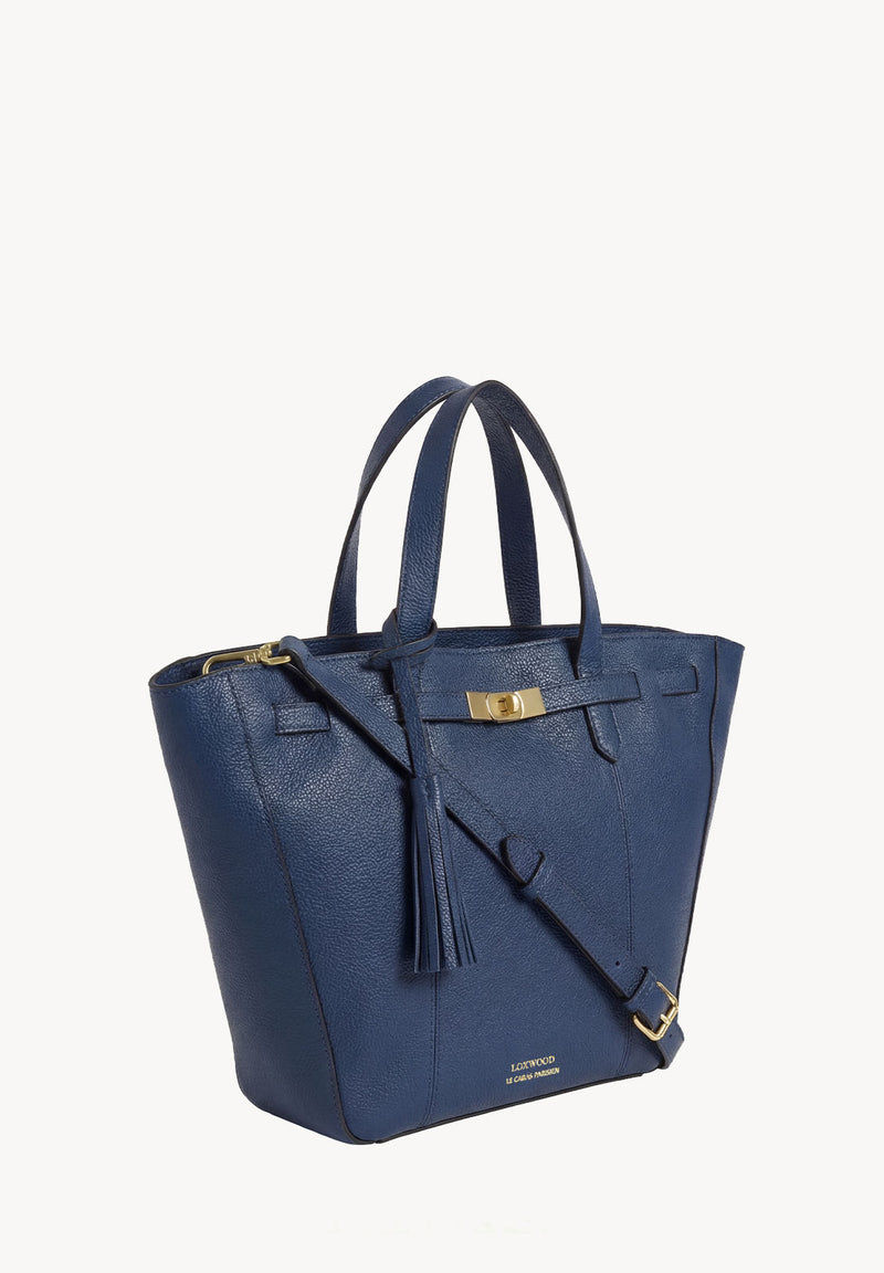 SUNDAY - Large trapezoidal bag in grained leather Blue Jean