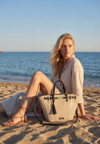 SUNDAY - Grand sac trapèze en toile et cuir