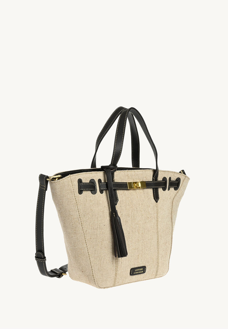SUNDAY - Large trapezoidal bag in canvas and leather