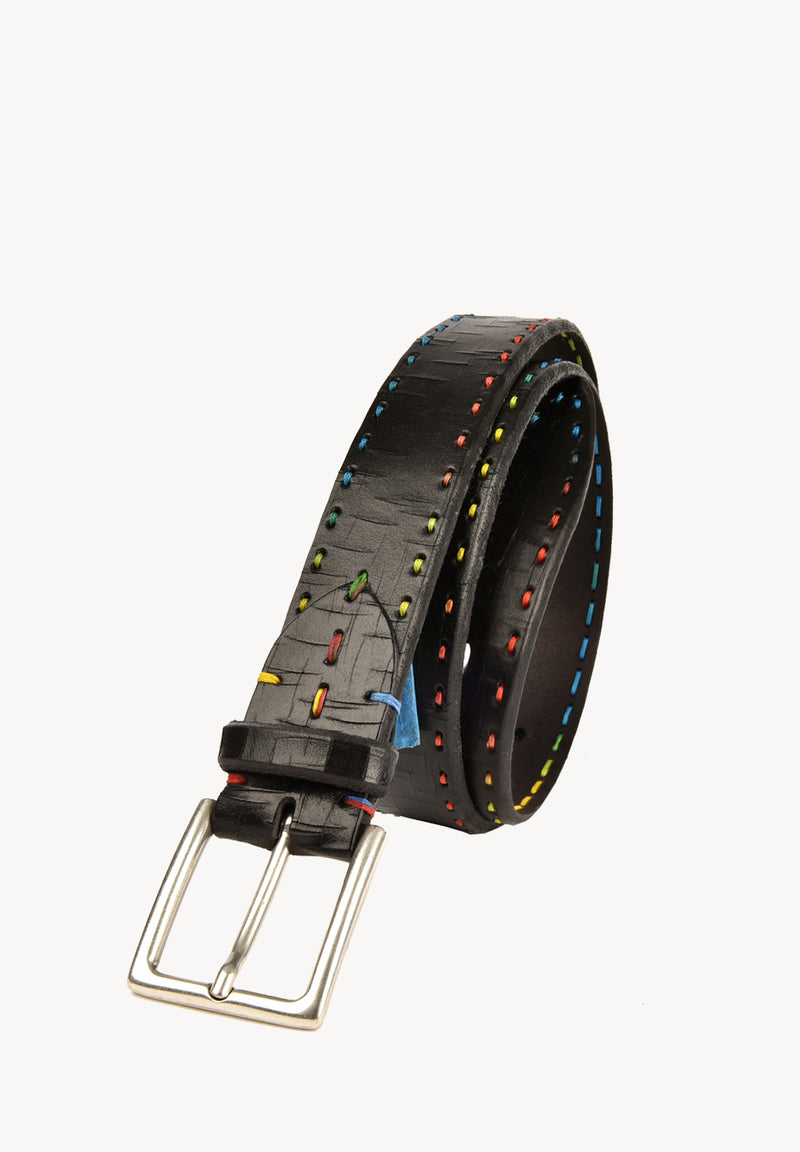 Ceinture Homme - Cuir craquelé piqué sellier main coloré