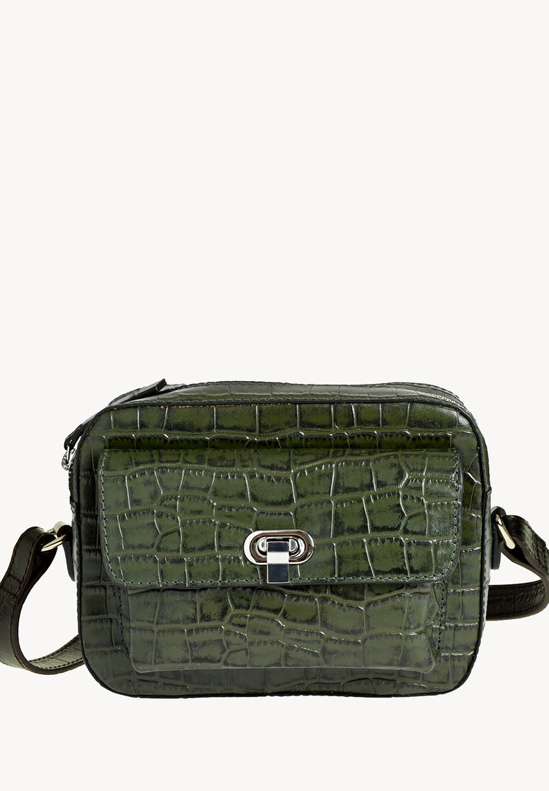 ROMY - Small crocodile-embossed leather trotter