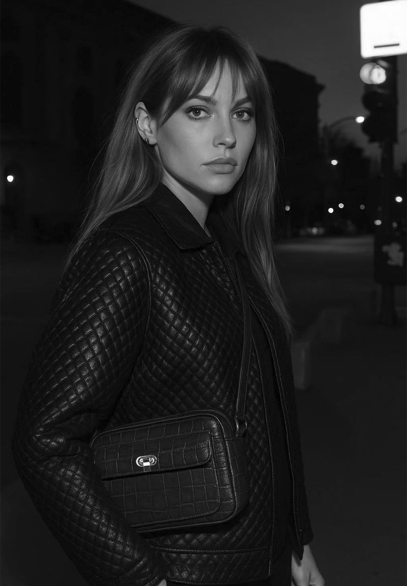 ROMY - Small crocodile-embossed leather trotter