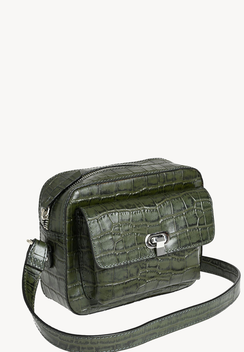 ROMY - Small crocodile-embossed leather trotter