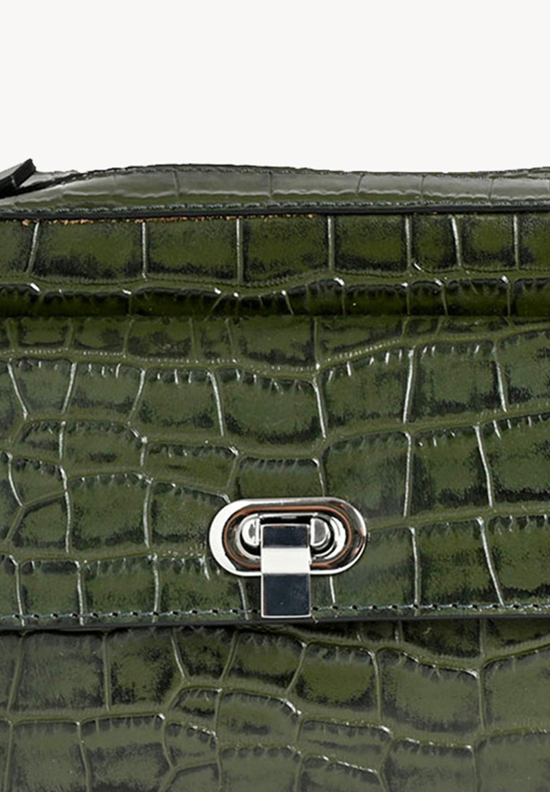 ROMY - Small crocodile-embossed leather trotter