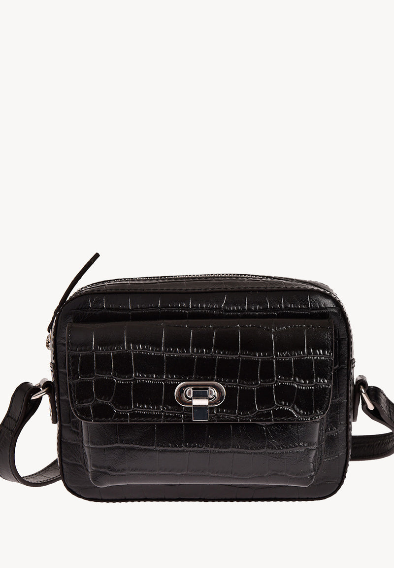 ROMY - Small crocodile-embossed leather trotter