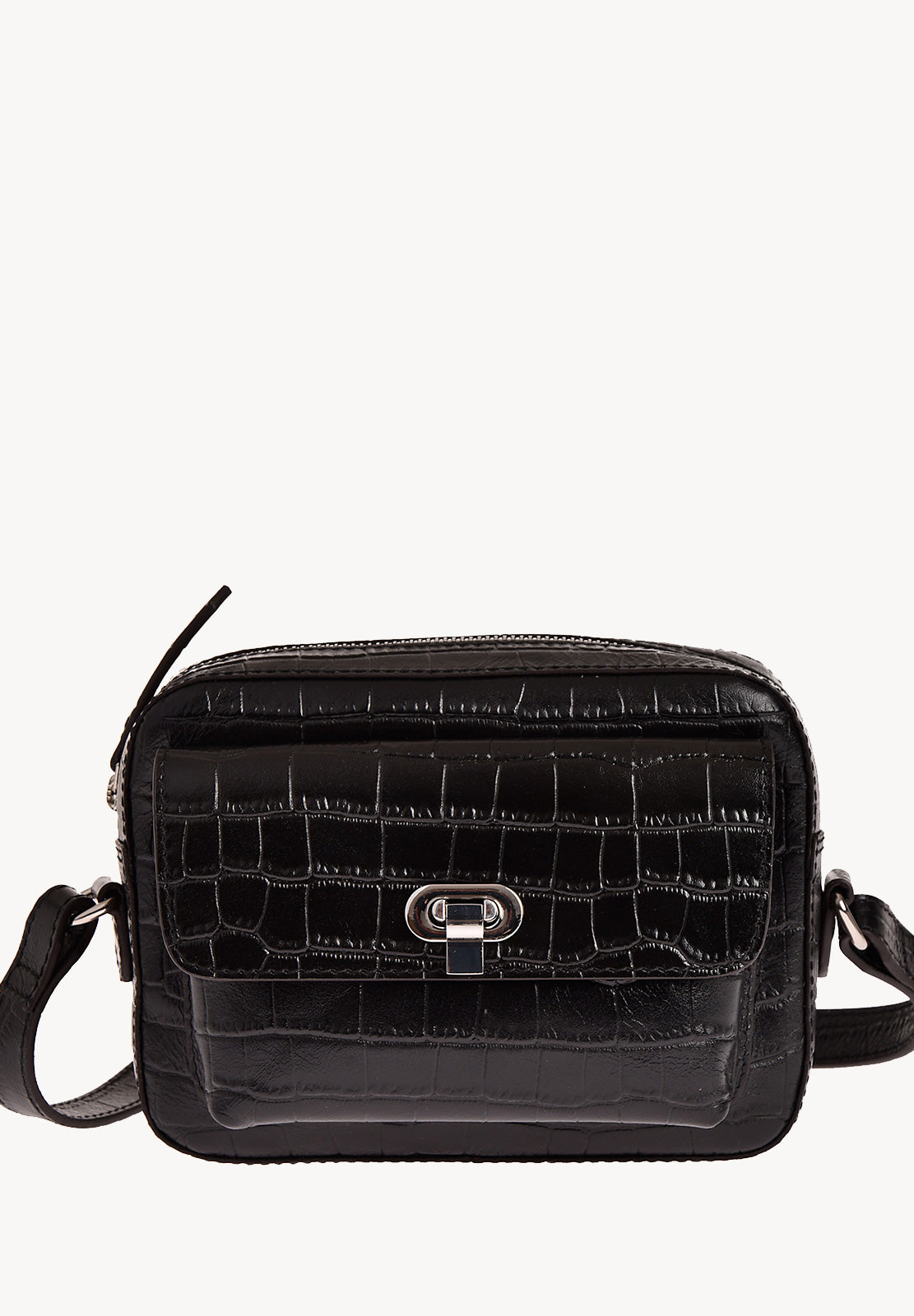 ROMY - Small crocodile-embossed leather trotter