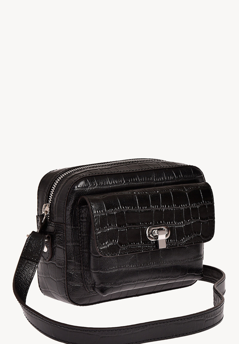 ROMY - Small crocodile-embossed leather trotter