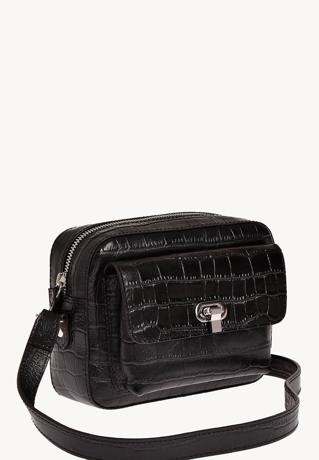 ROMY - Small crocodile-embossed leather trotter