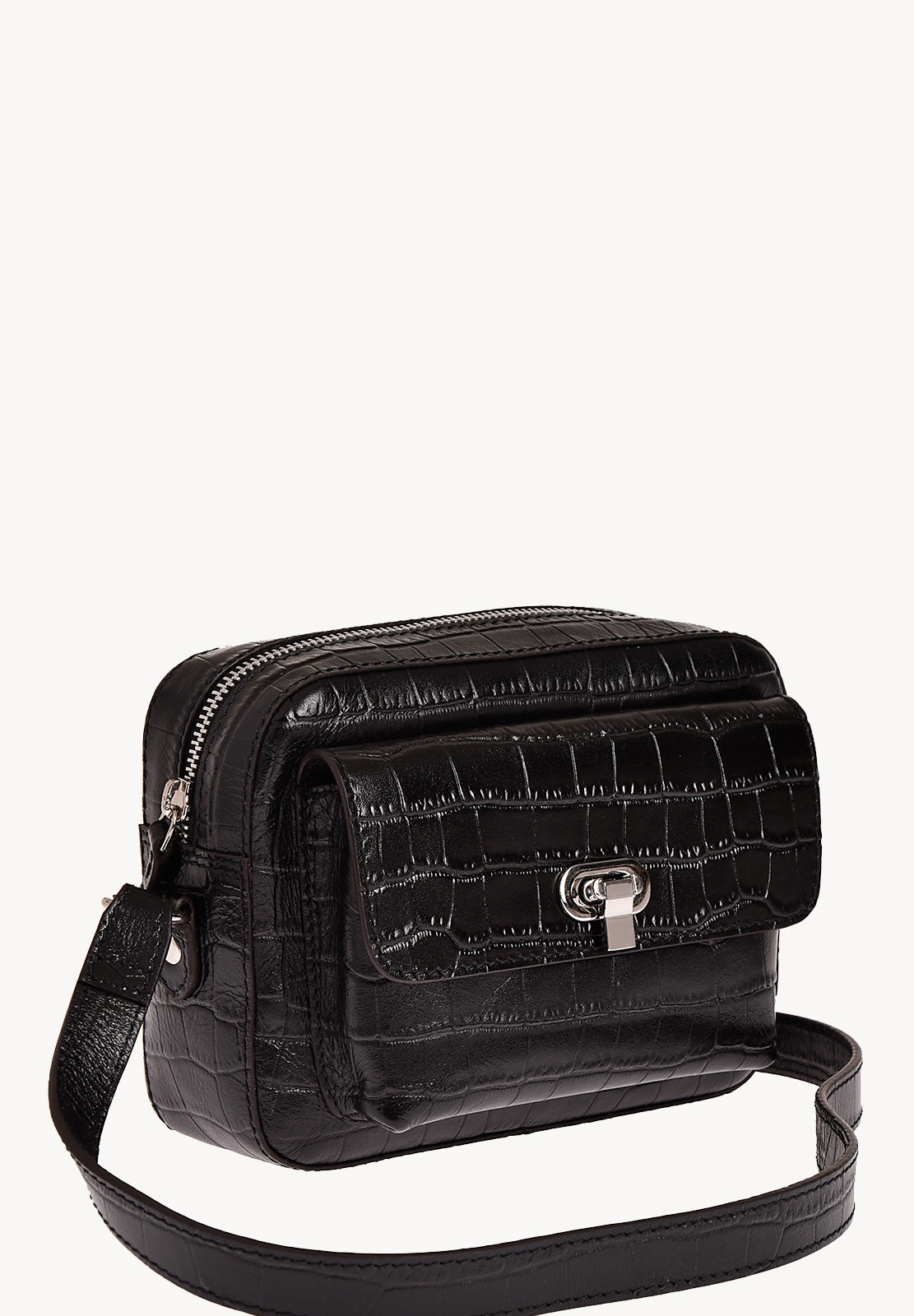 ROMY - Small crocodile-embossed leather trotter