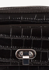 ROMY - Small crocodile-embossed leather trotter
