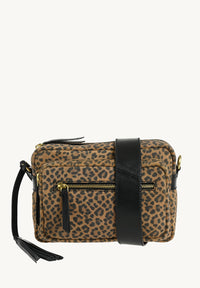 CLARA - Petit sac trotteur en cuir velours imprimé léopard