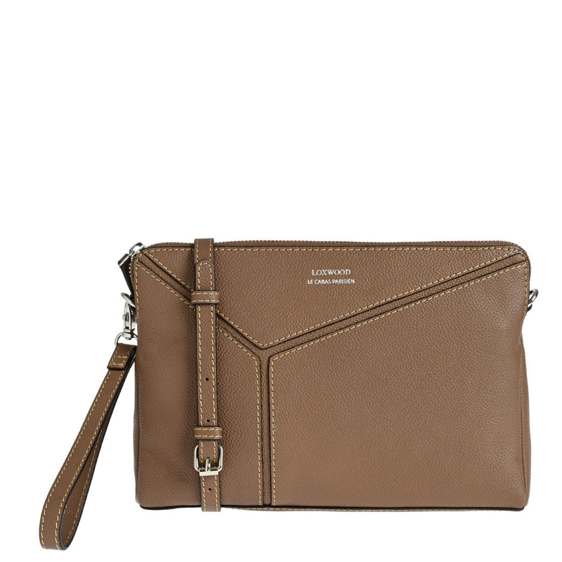 ZORA - Sac pochette zippé en cuir grainé façon ORIGAMI