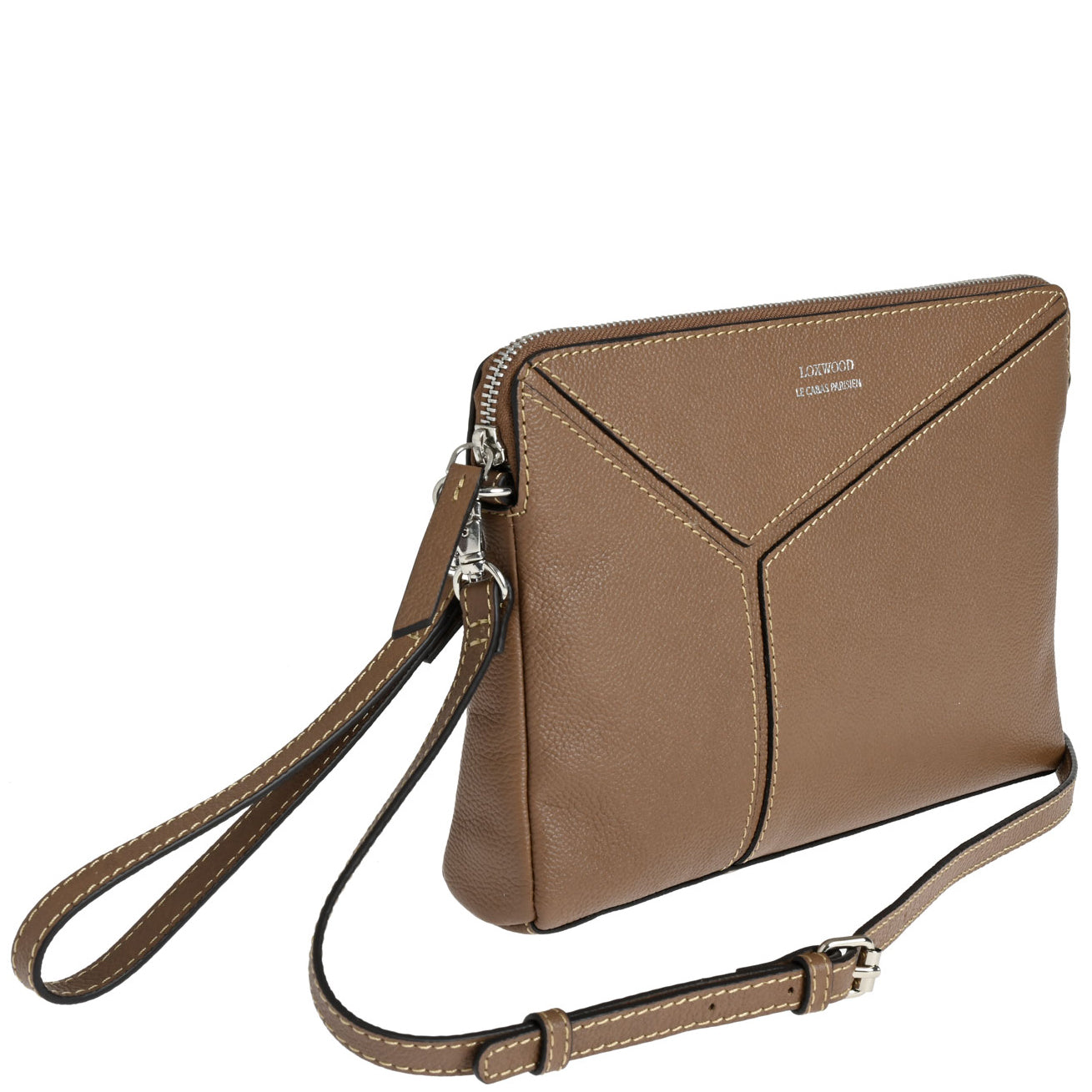 ZORA - Sac pochette zippé en cuir grainé façon ORIGAMI