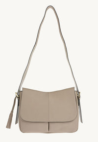 GISELE - Grained leather satchel bag in Mastic