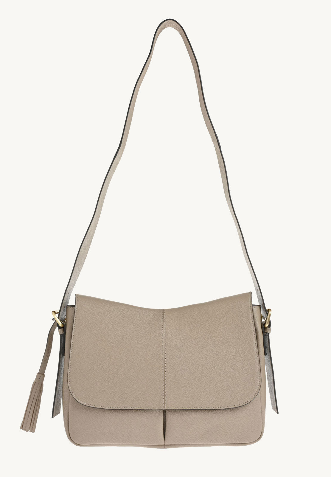 GISELE - Grained leather satchel bag in Mastic