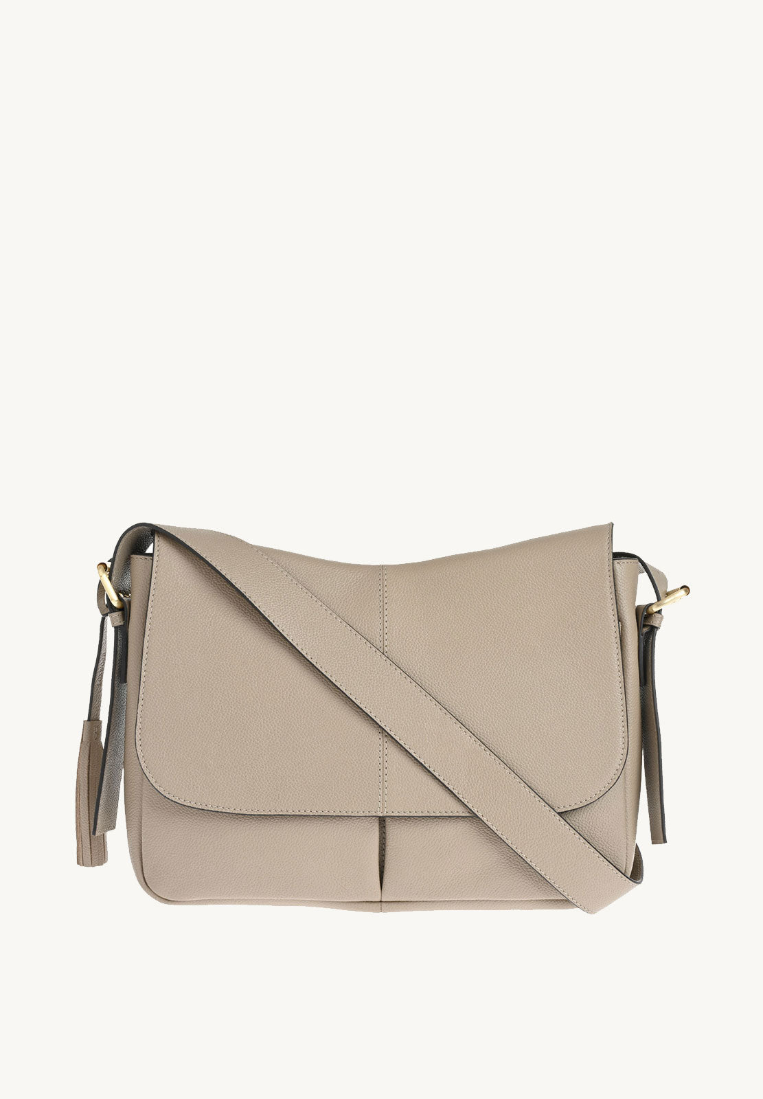 GISELE - Grained leather satchel bag in Mastic