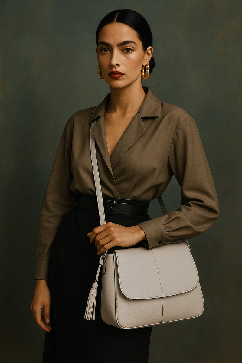GISELE - Sac besace en cuir grainé Mastic