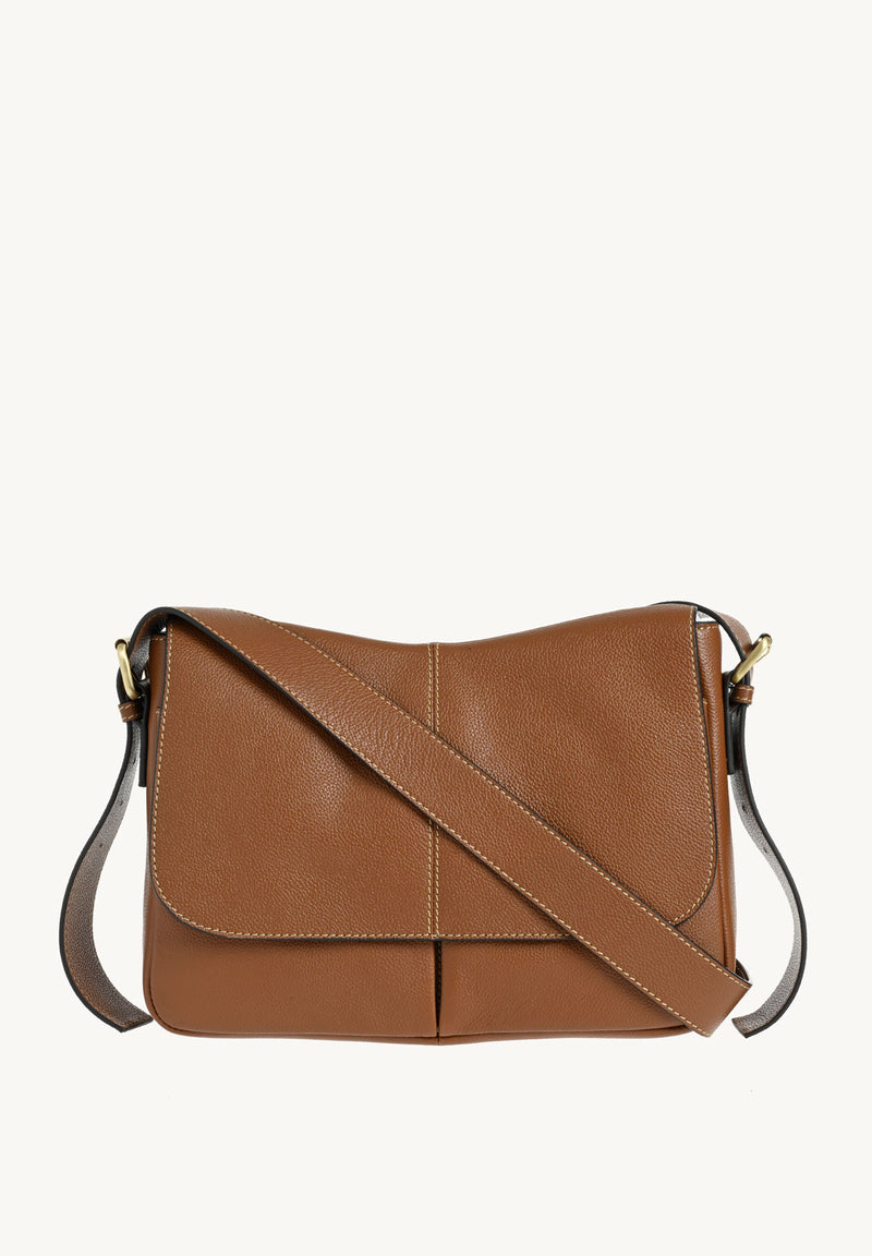 GISELE - Sac besace en cuir grainé Brandy