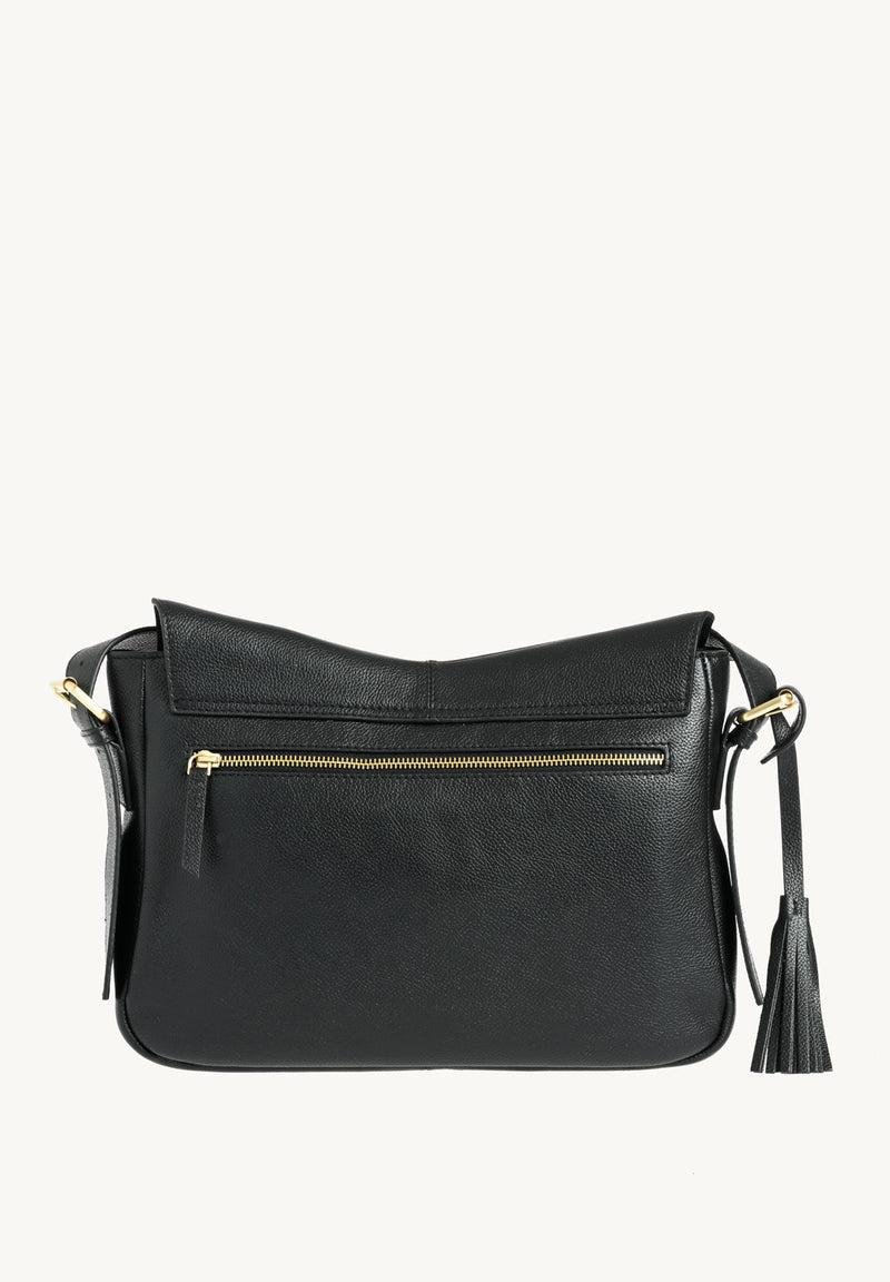 GISELE - Black grained leather satchel bag