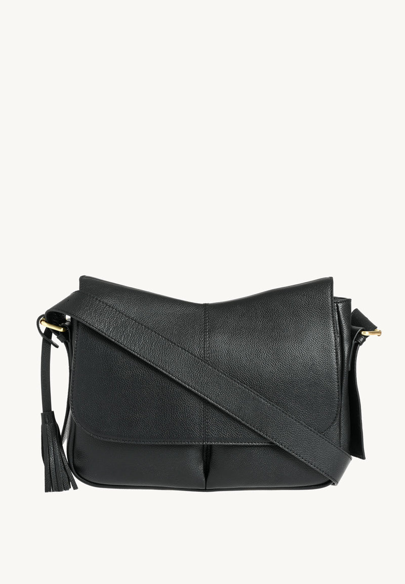 GISELE - Sac besace en cuir grainé Noir