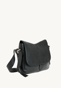 GISELE - Black grained leather satchel bag