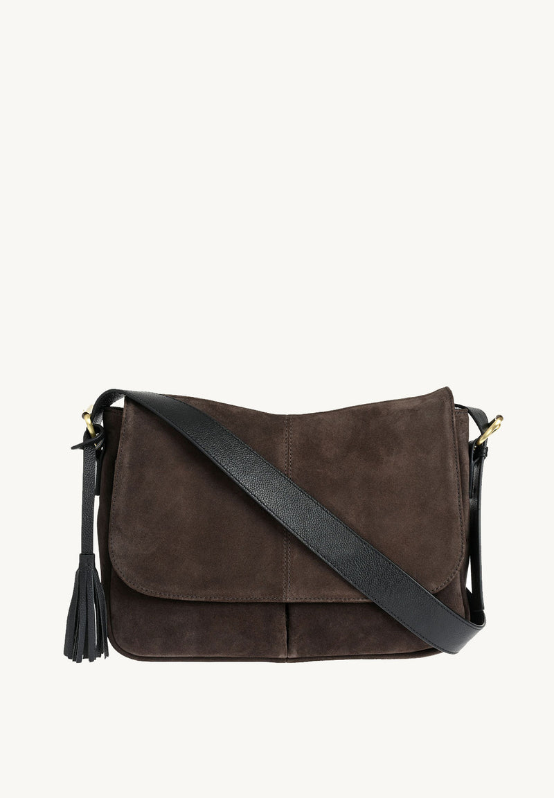 GISELE - Sac besace en daim avec bandoulière réglable Chocolate