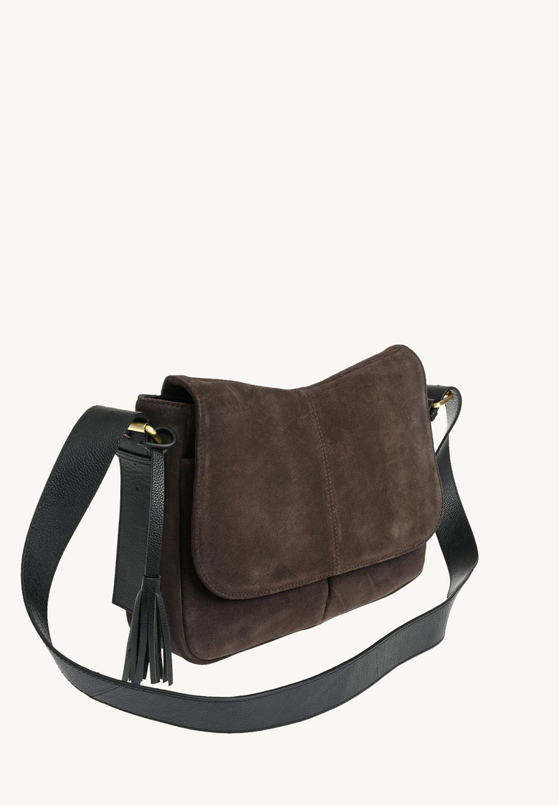 GISELE - Sac besace en daim avec bandoulière réglable Chocolate