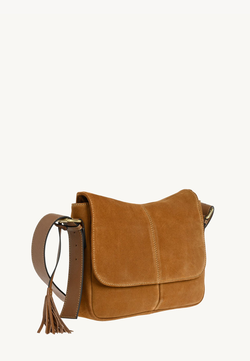GISELE - Suede satchel bag with adjustable shoulder strap