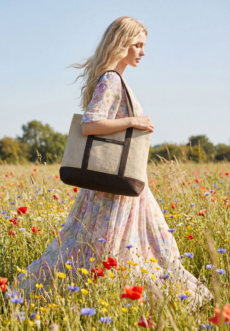 NANTUCKET - Grand cabas en toile & cuir