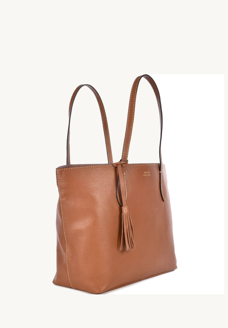 SHOPPER - Brandy grained leather shoulder bag