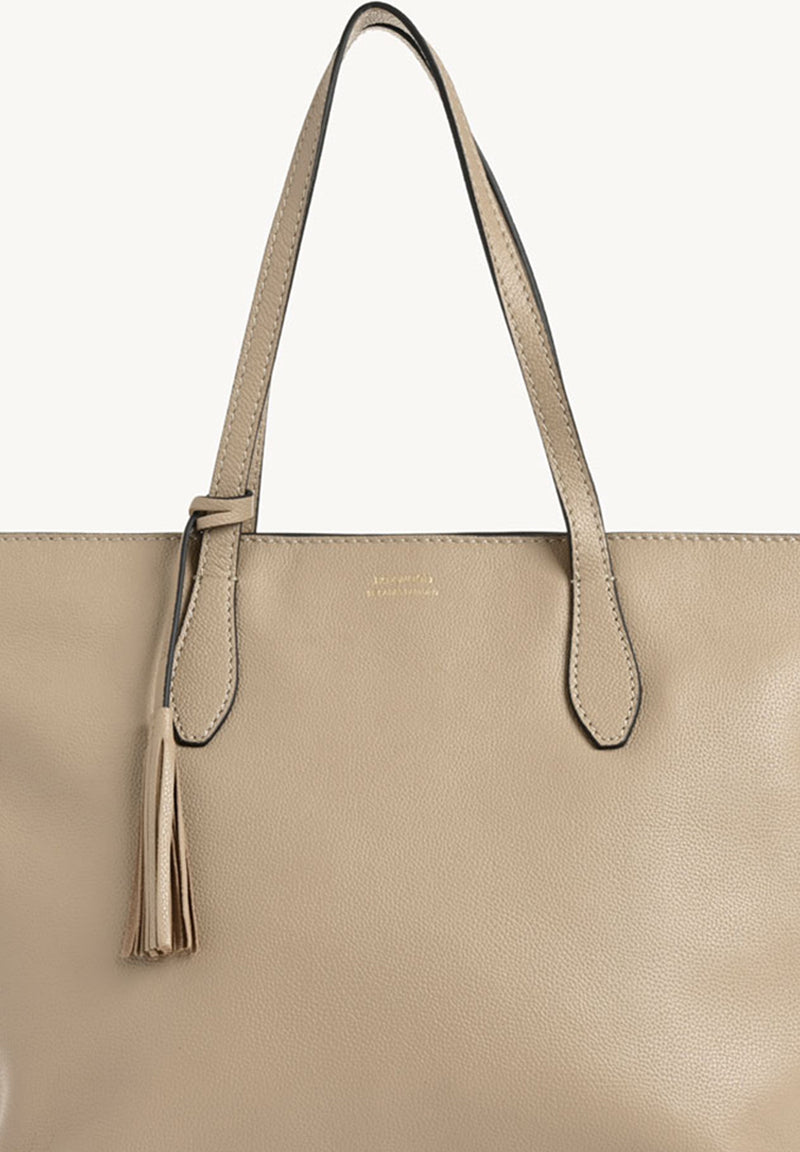 SHOPPER - Sac porté épaule en cuir grainé Mastic