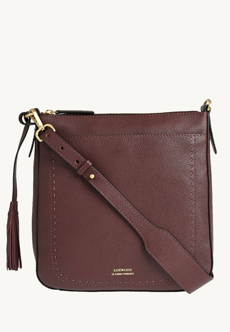 IVY - Sac Messenger en cuir grainé piqué main contrasté