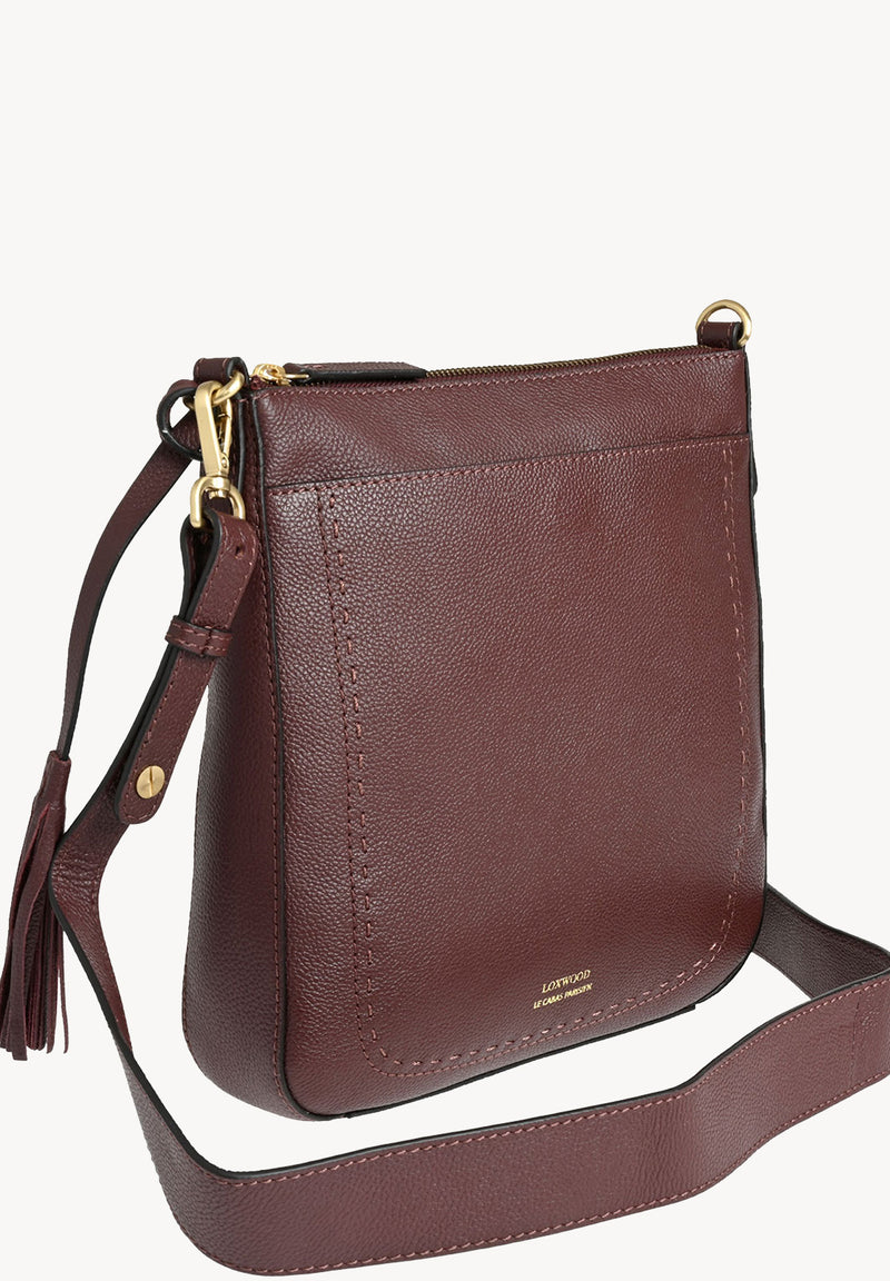 IVY - Sac Messenger en cuir grainé piqué main contrasté