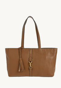 ÉNORA - Sac fourre tout en cuir grainé avec mousqueton Brandy