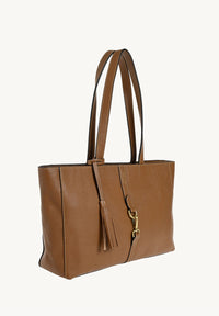 ÉNORA - Sac fourre tout en cuir grainé avec mousqueton Brandy