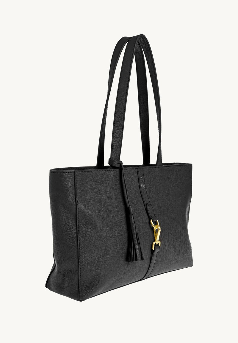 ÉNORA - Grained leather tote bag with carabiner