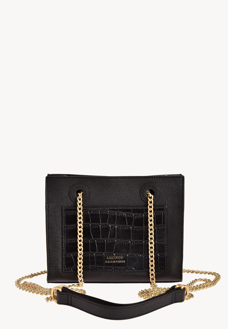 BABY JO - Mini grained leather bag with crocodile print pocket and chains
