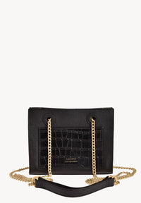 BABY JO - Mini grained leather bag with crocodile print pocket and chains