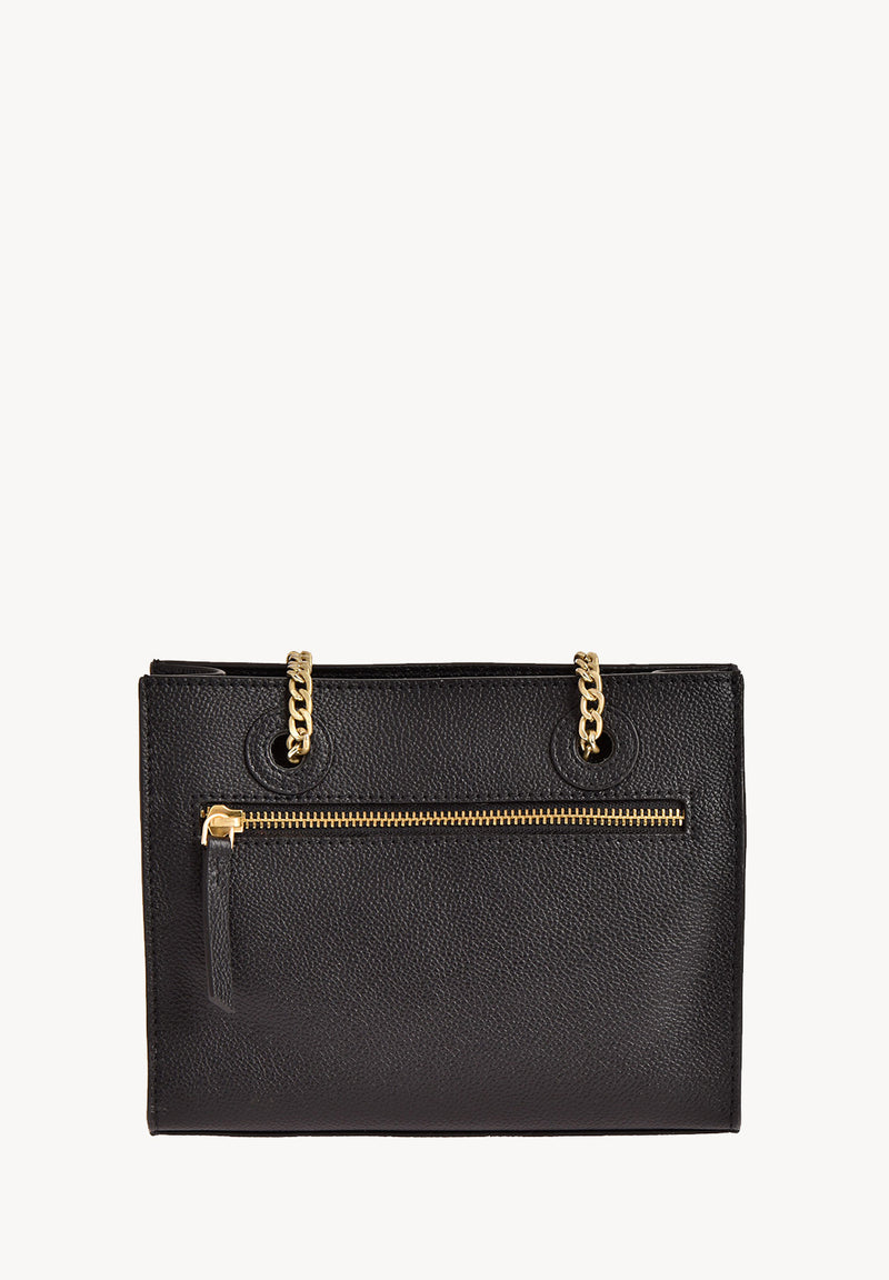 BABY JO - Mini grained leather bag with crocodile print pocket and chains