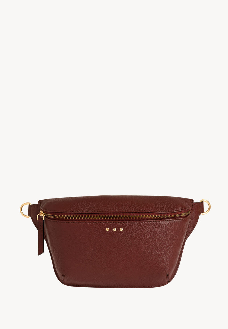 GAYA - Sac banane en cuir grainé Bordeaux