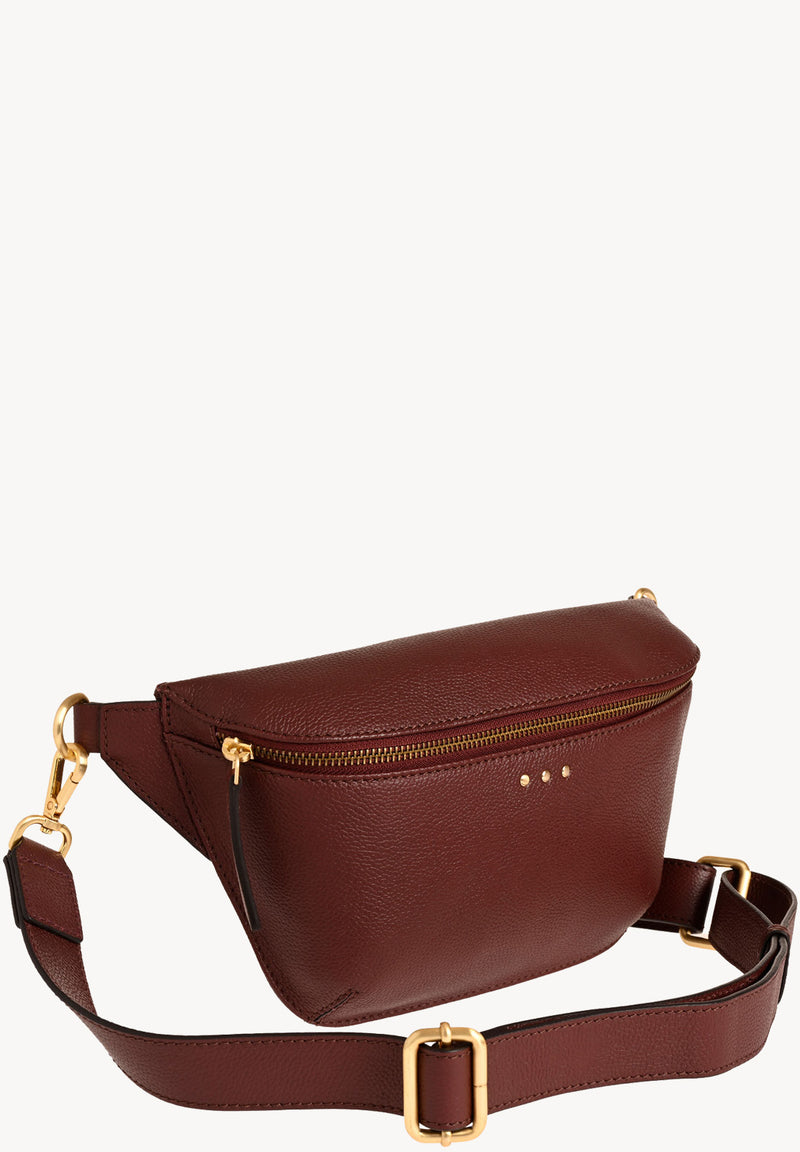 GAYA - Sac banane en cuir grainé Bordeaux