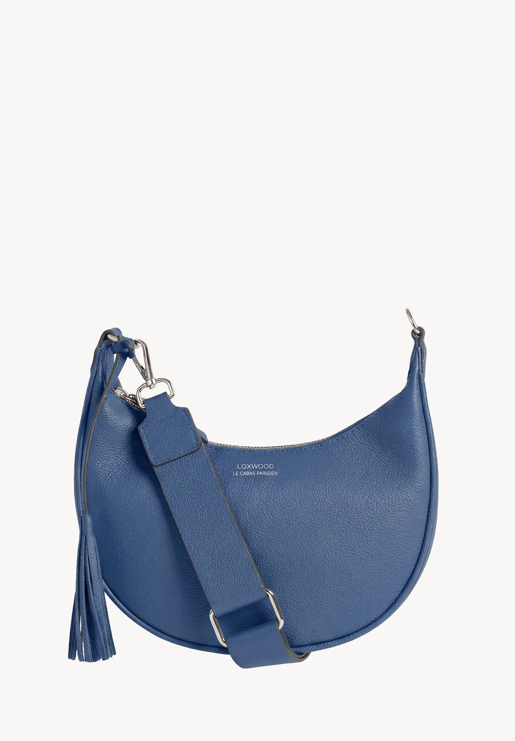 ALBANE - Blue Jean grained leather half-moon bag