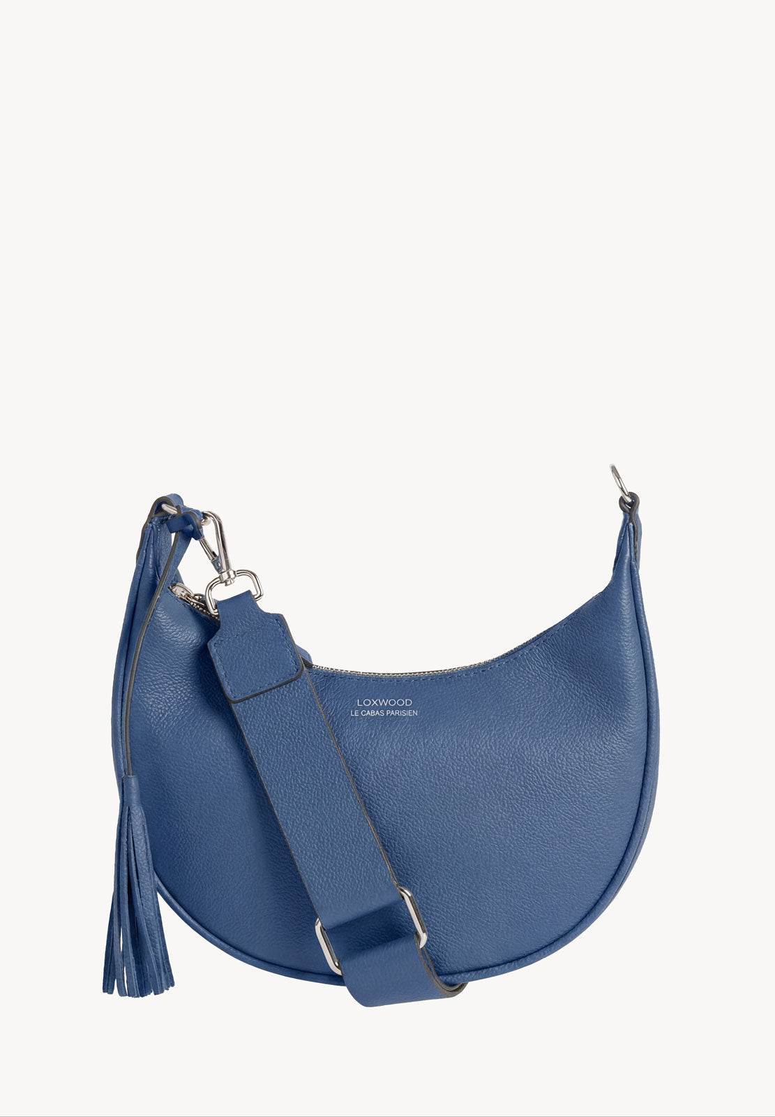ALBANE - Blue Jean grained leather half-moon bag